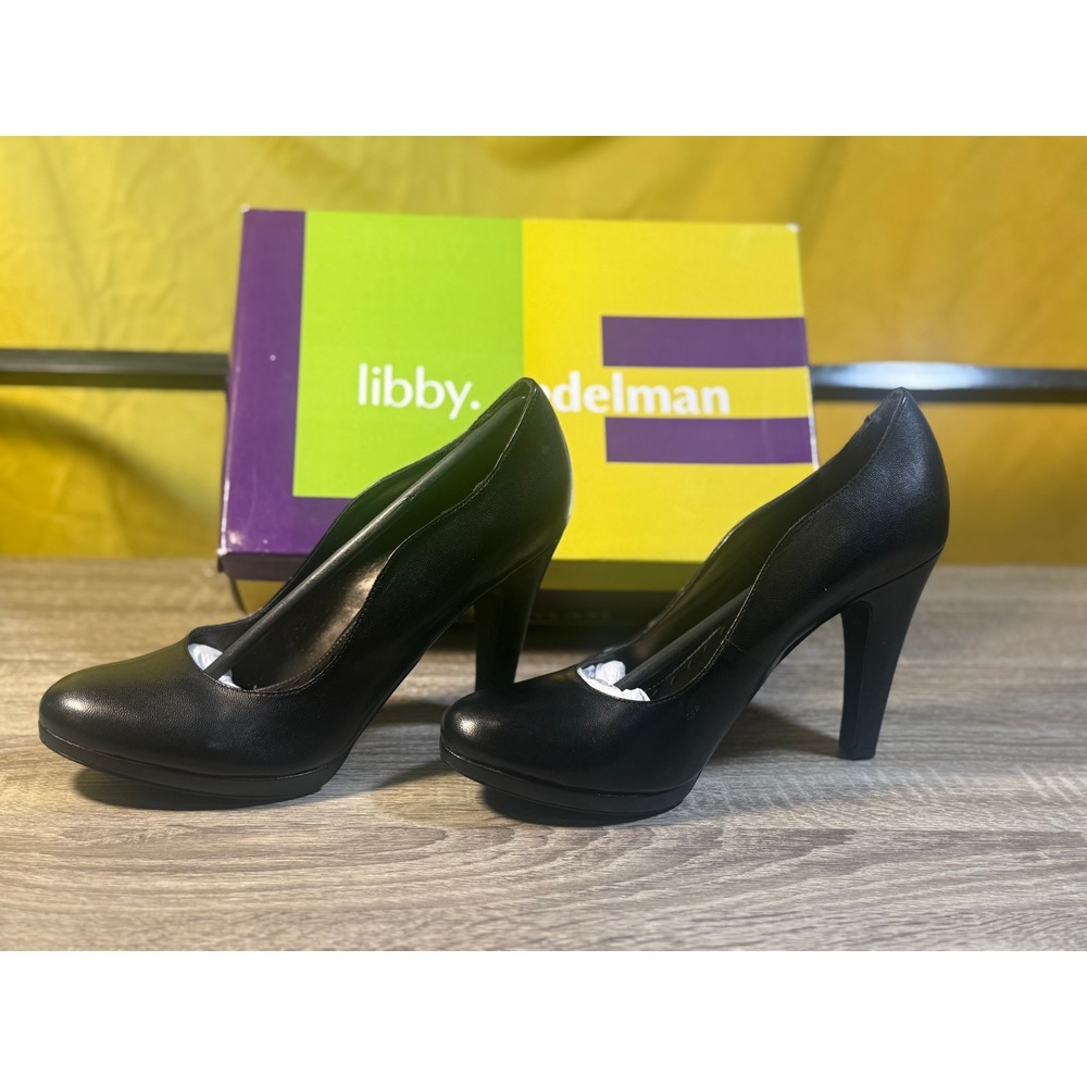 Libby Edelman Noelle Black Burnished Leather Platform Pumps Heels Size 9 M